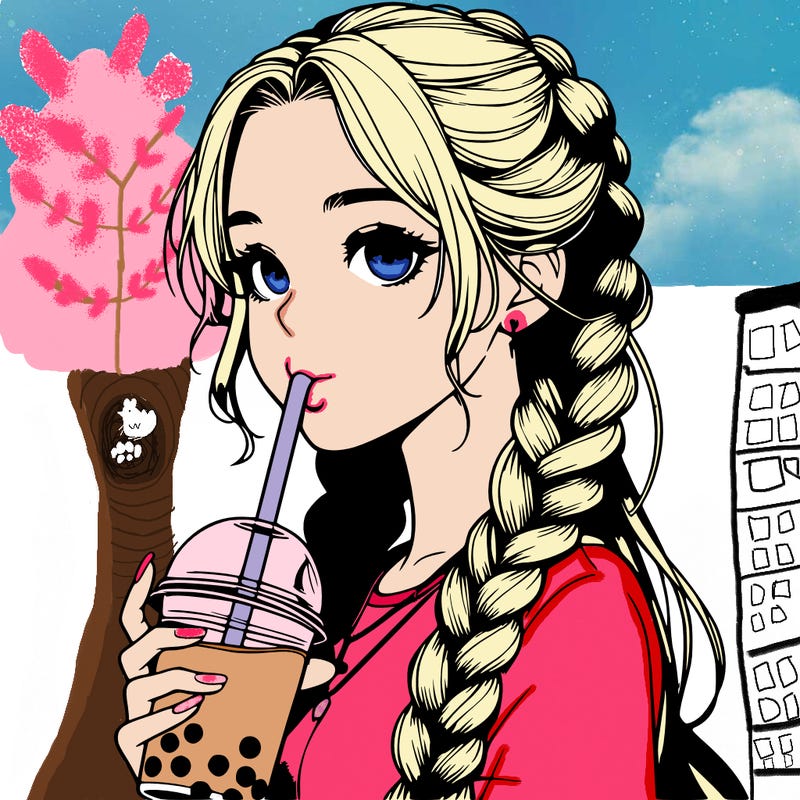 realistic girl with braided hair drinking boba