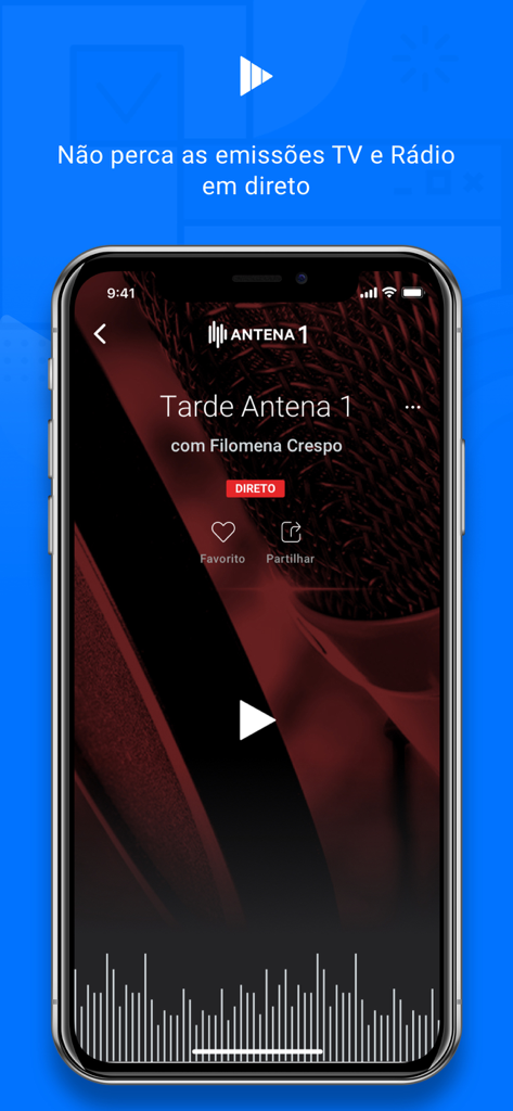 Ecrã de smartphone a mostrar uma transmissão de rádio em direto da Antena 1 na aplicação RTP Play.