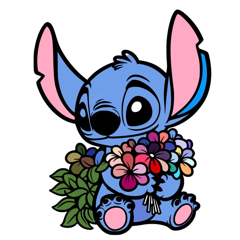 stitch holding a boquce of flowers