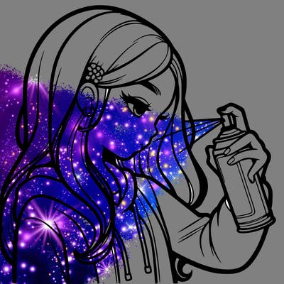 a realistic girl spray painting