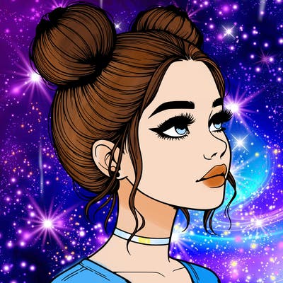 realistic girl with buns on the top of her head