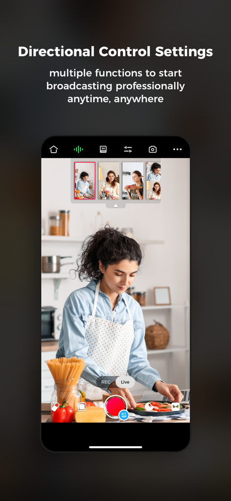 Obsbot Live - Mobile app interface of Obsbot Live showing multi-camera control for a cooking stream