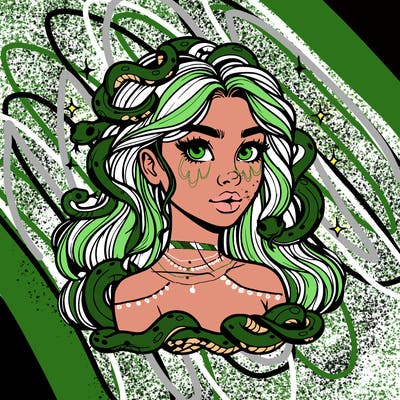 realistic girl with snakes as hair