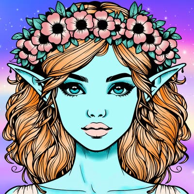 realistic female elf with flower crown