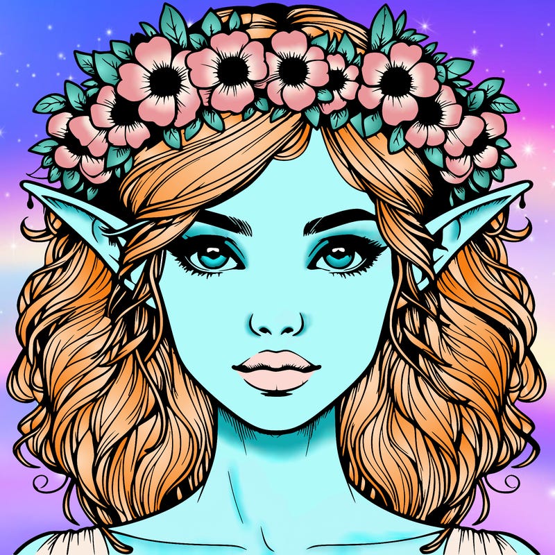 realistic female elf with flower crown