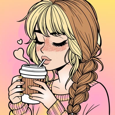 realistic girl drinking coffee