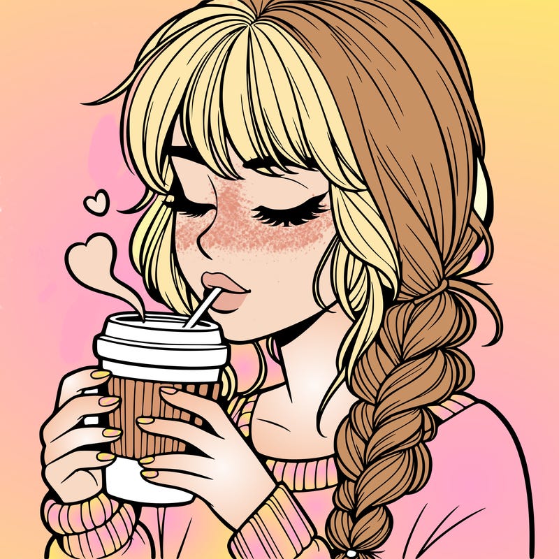 realistic girl drinking coffee