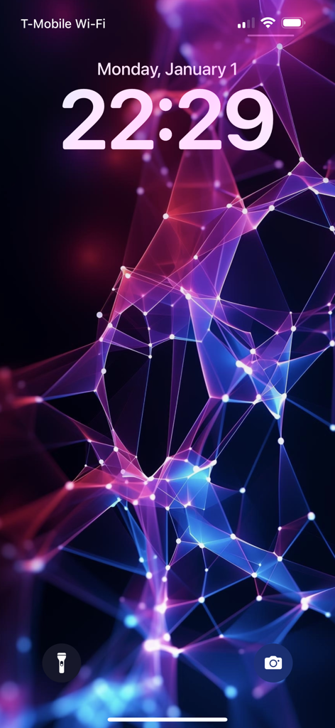 Art Blast - Wallpapers 4K - A high-resolution abstract wallpaper from Art Blast featuring a glowing geometric network of blue and purple lines on an iPhone lock screen