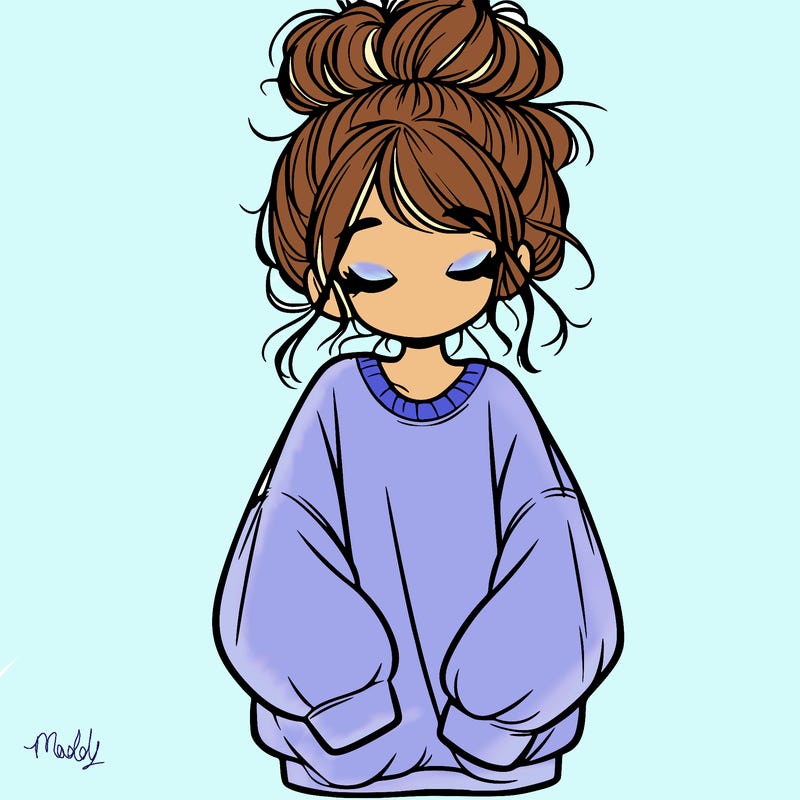 girl with baggy sweatshirt and messy bun