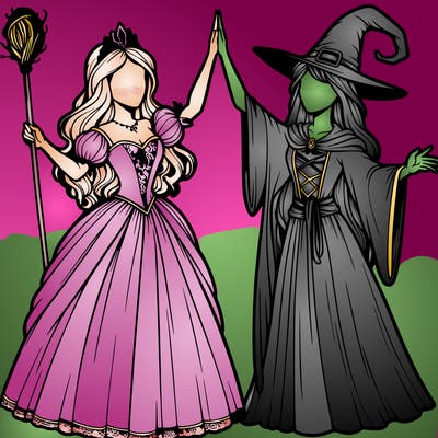 detailed realistic split of a princess and a witch