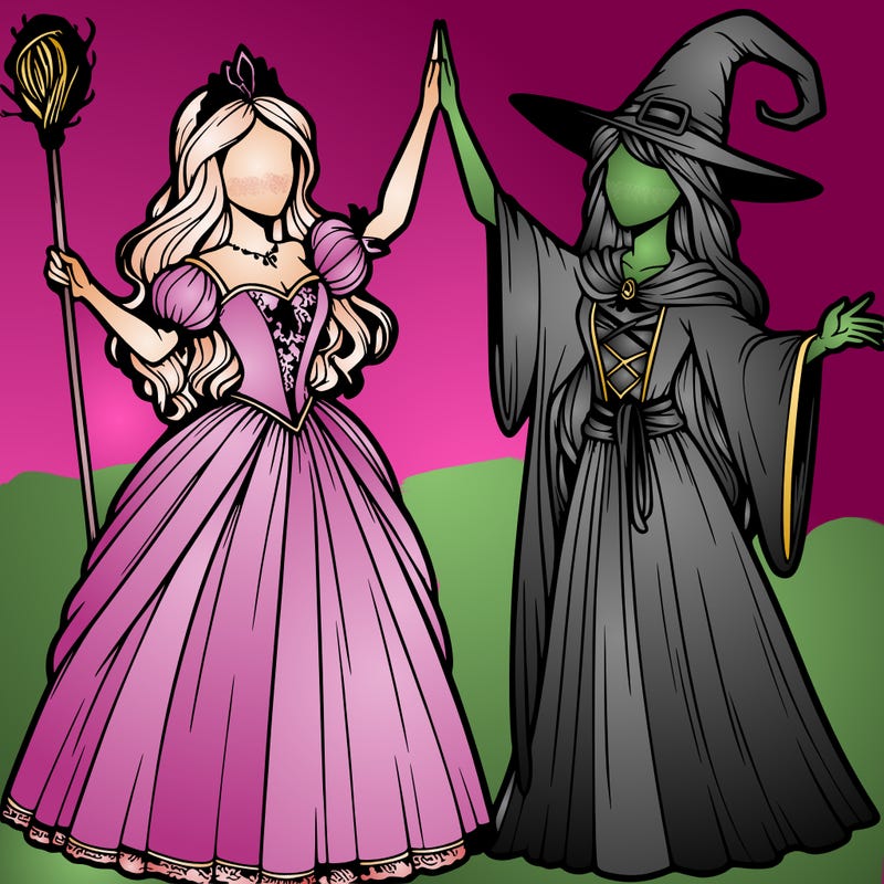 detailed realistic split of a princess and a witch