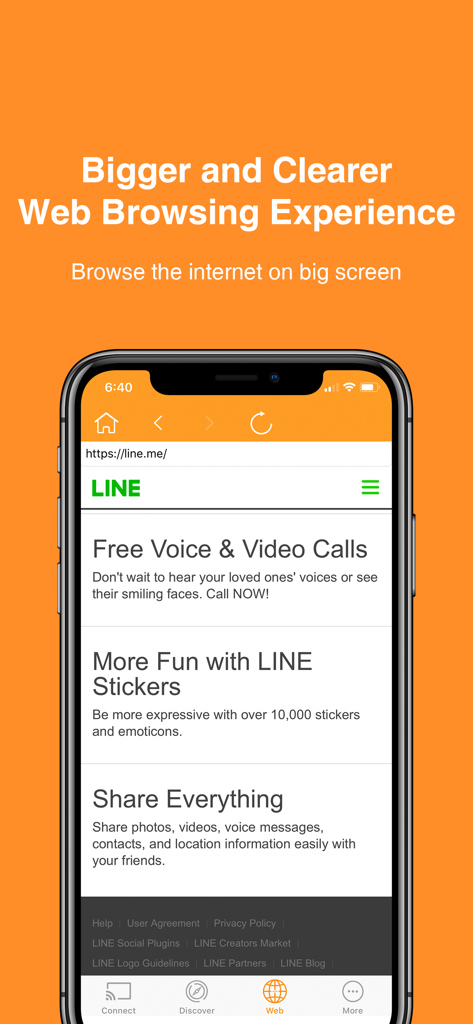 Pantalla de la aplicación EZMira mostrando la función de navegador web para la transmisión en pantalla grande