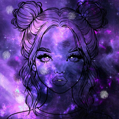 realistic girl with two buns in hair and lips