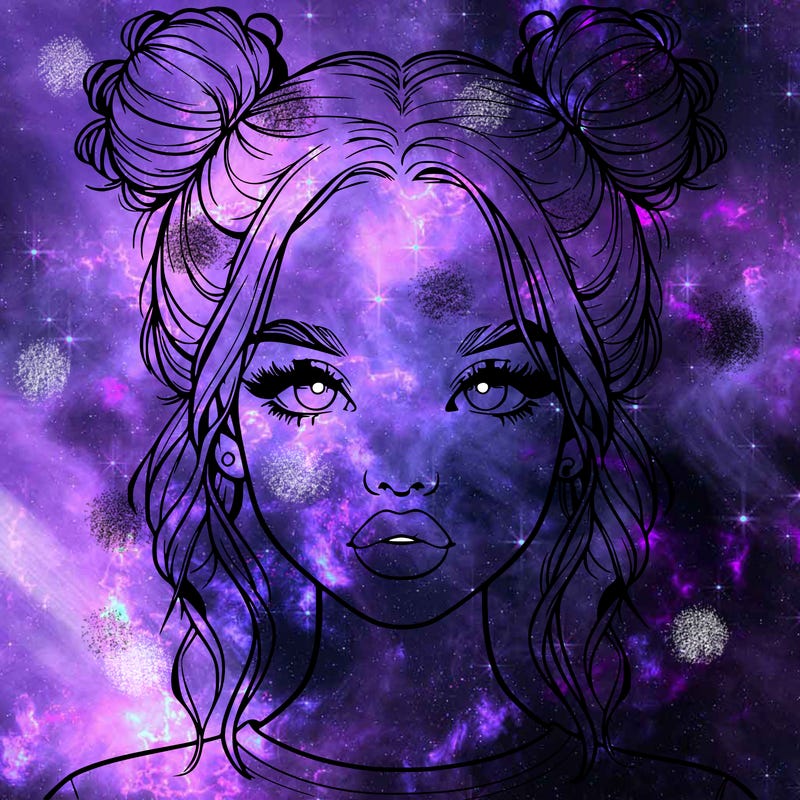 realistic girl with two buns in hair and lips