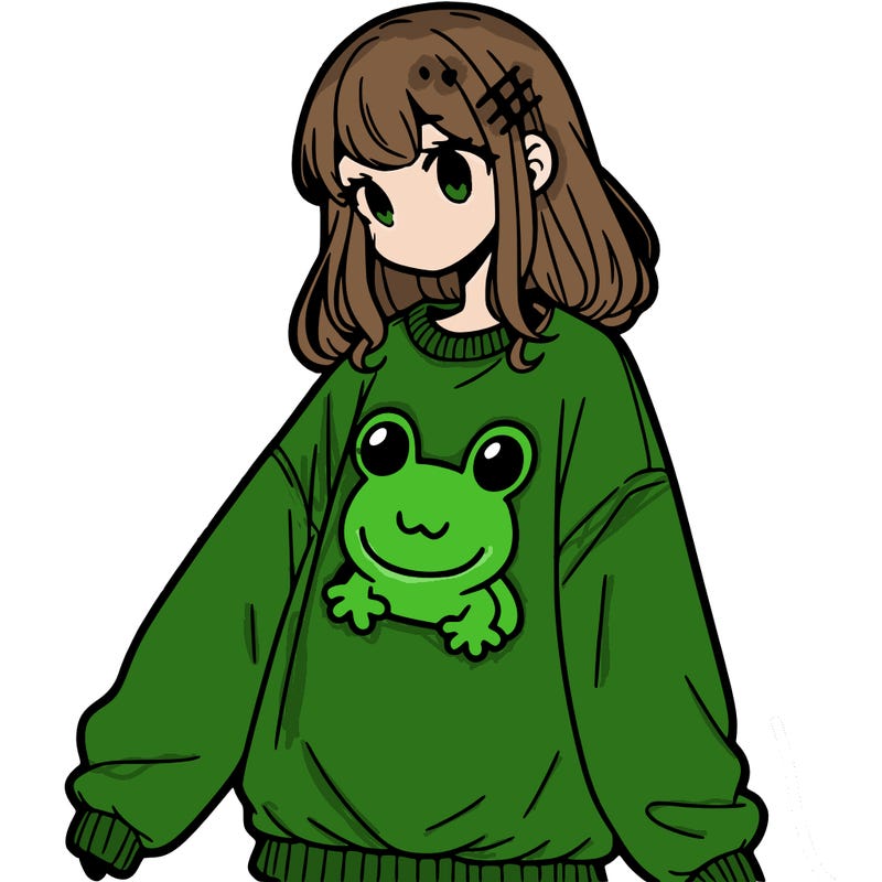 girl wearing frogging sweatshirt
