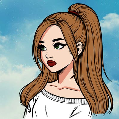 realistic girl with a high ponytail