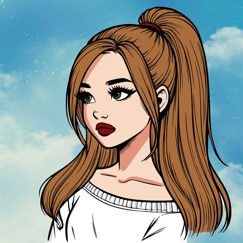 realistic girl with a high ponytail