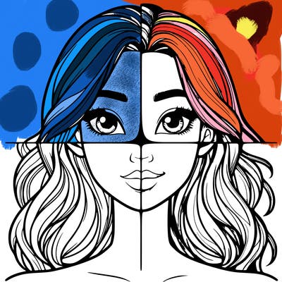 a realistic girl split into four parts