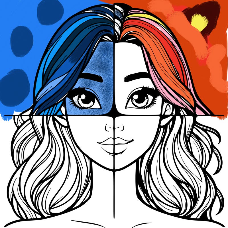 a realistic girl split into four parts