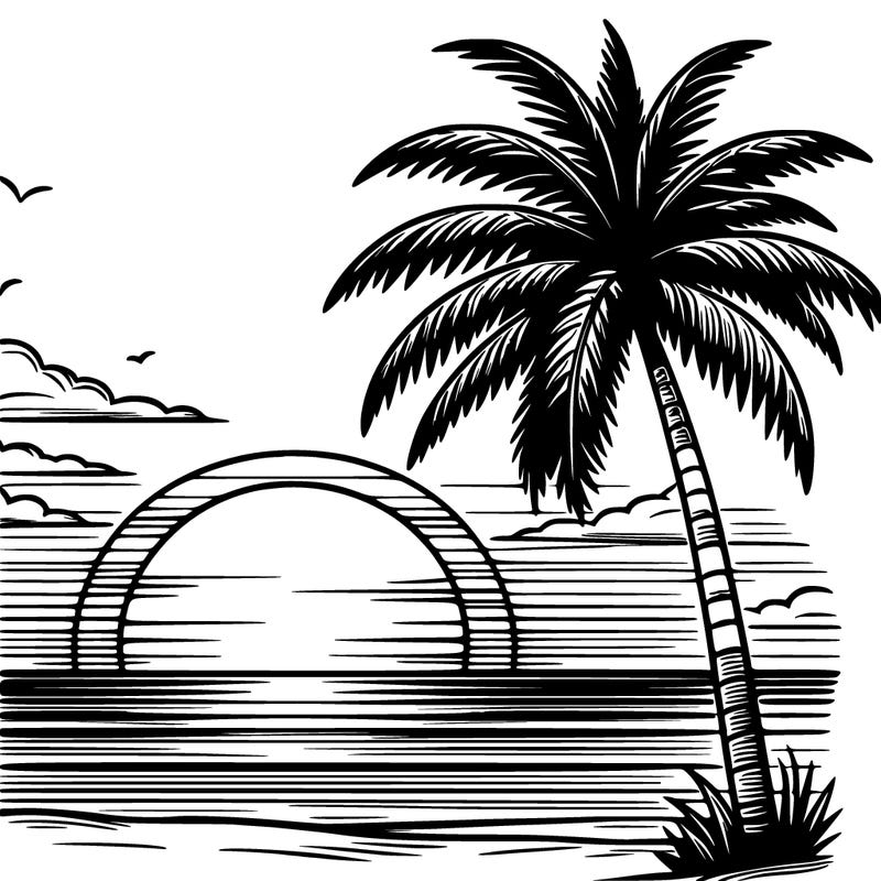 realistic sunset with palm tree