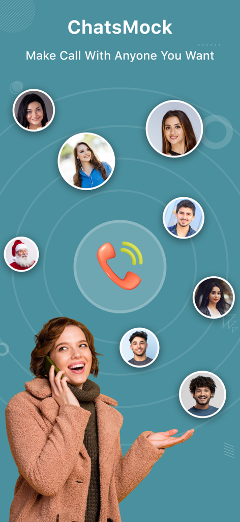 ChatsMock - Interface de l'application ChatsMock montrant une variété d'options de profil pour les faux appels de farce simulés