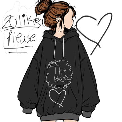 realistic girl with a oversized sweatshirt on and a bun