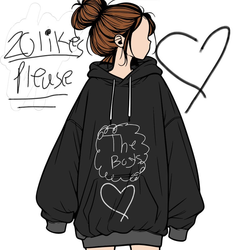 realistic girl with a oversized sweatshirt on and a bun