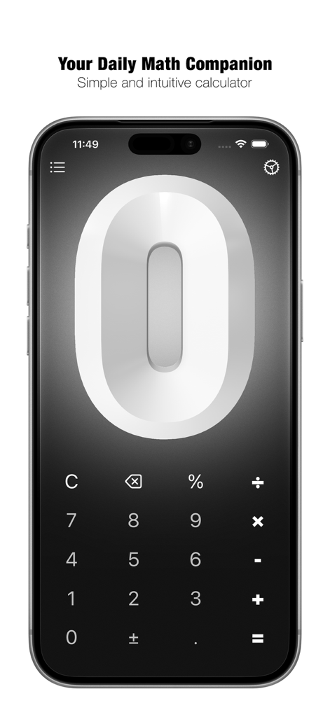 Calculator DE - Glassmorphic interface of Calculator DE featuring a 3D modeled zero and minimalist keypad