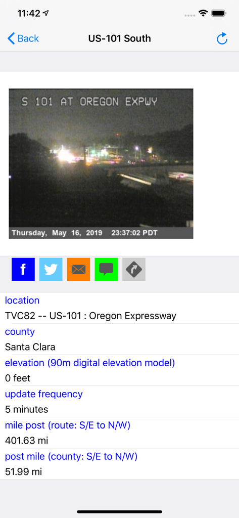 California Road Report - Live traffic camera view of US 101 at Oregon Expressway on the California Road Report app.