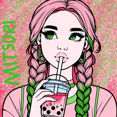 realistic girl with braided hair drinking boba