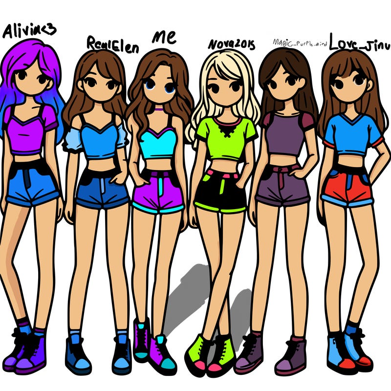 a group of girls wearing crop tops and shorts