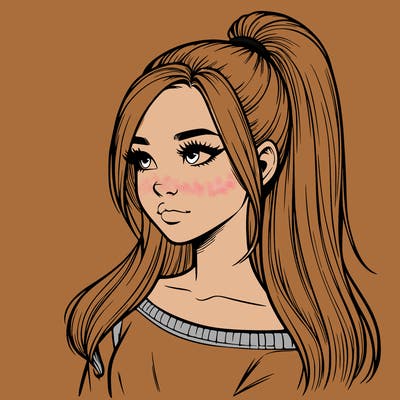 realistic girl with a high ponytail