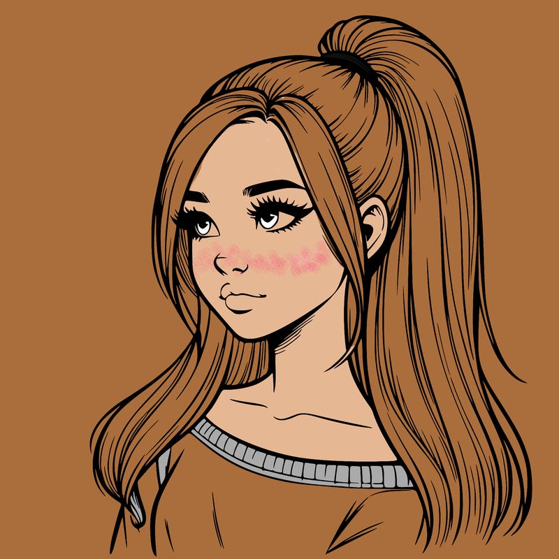 realistic girl with a high ponytail