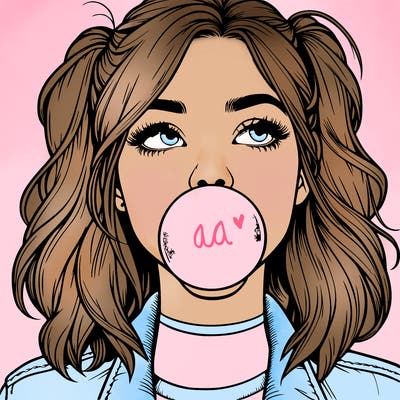realististic girl blowing bubble -gum