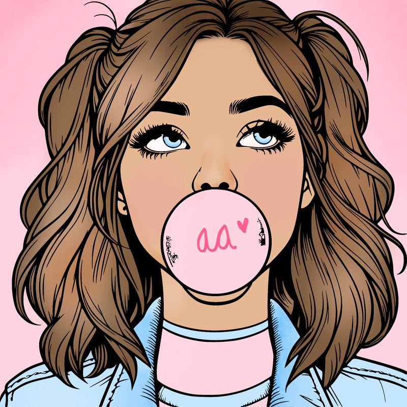 realististic girl blowing bubble -gum