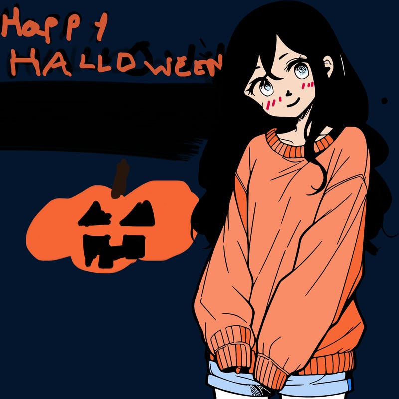 manga teen girl  in a sweater and baggy pants