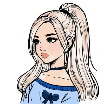 realistic girl with a high ponytail