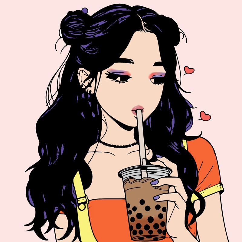 aesthetic realistic girl with boba