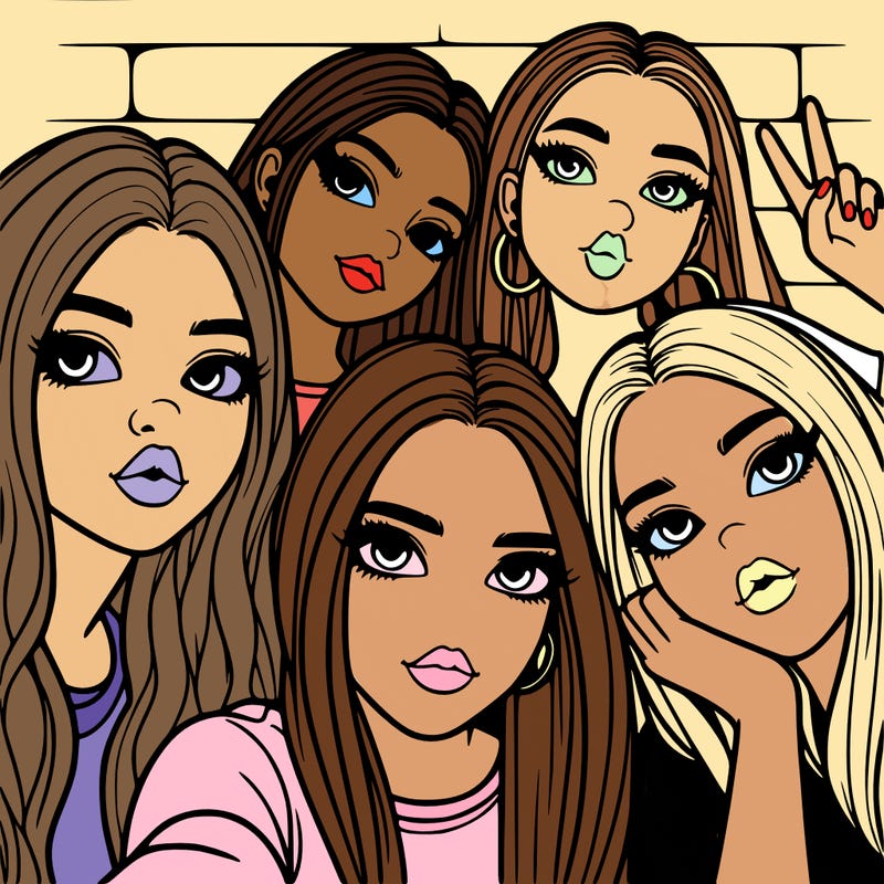 group of teen girls friends y2k up close in a selfie