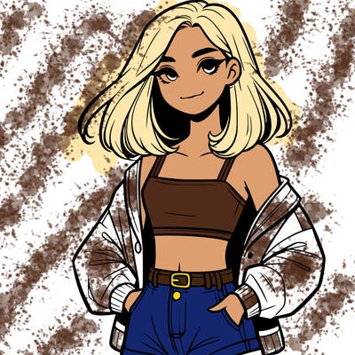 a realistic girl with a crop top and short shorts in an open jacket