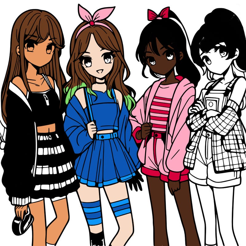 teen manga girls group of 4