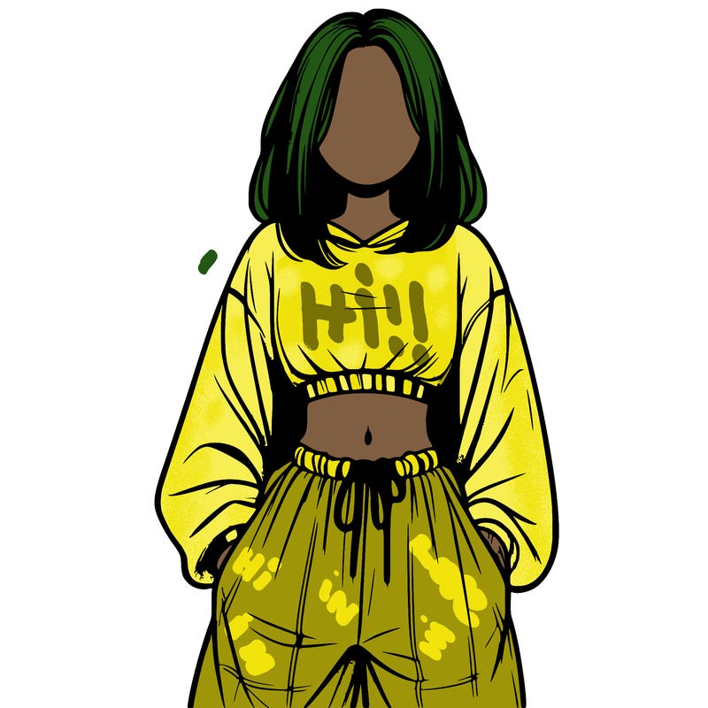 realistic girl faceless with baggy pants and a crop top