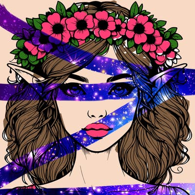 realistic female elf with flower crown