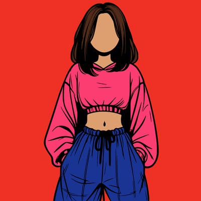 realistic girl faceless with baggy pants and a crop top
