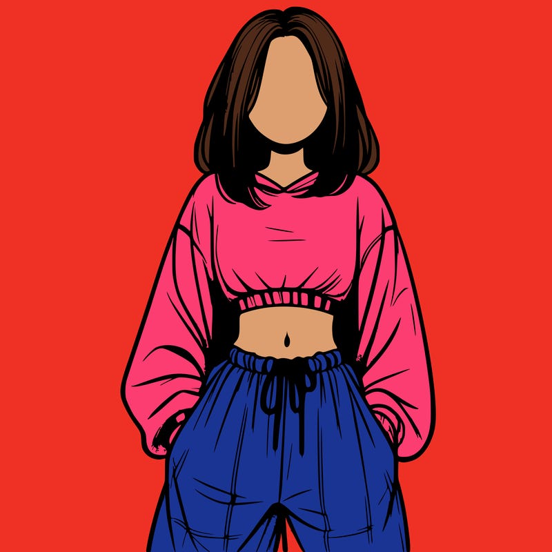 realistic girl faceless with baggy pants and a crop top