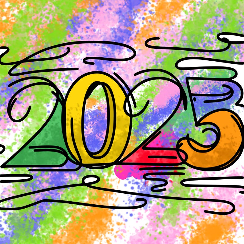 one line scrawled numbers sketch design “2025”