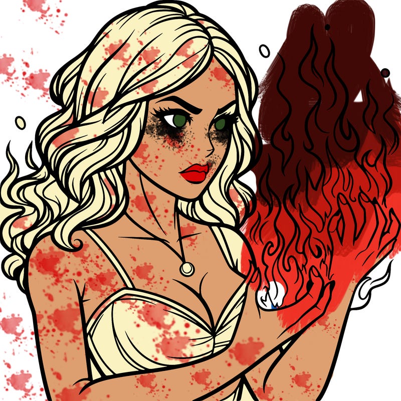 a realistic woman having the power of fire