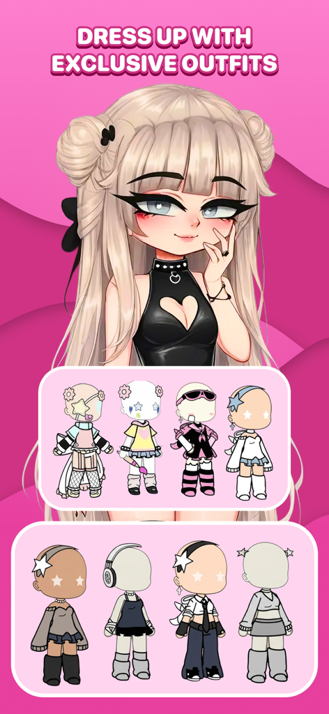 Gacha - Life & Club Mods - Exhibición de atuendos exclusivos para personajes Gacha y opciones de vestimenta