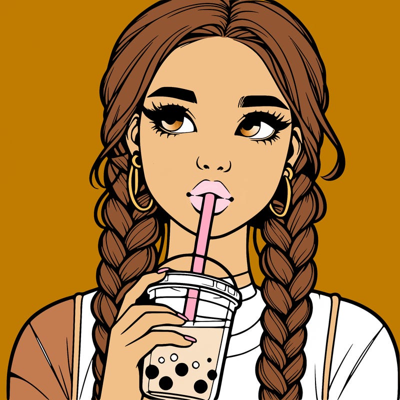 realistic girl with braided hair drinking boba