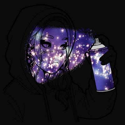 a realistic girl, spray painting